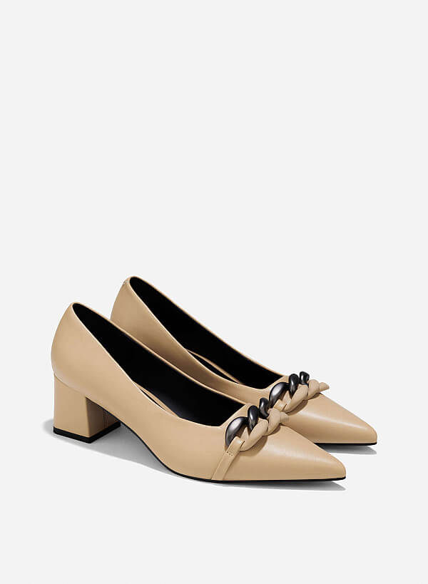 Décor Buckle Pointed Toe Pumps - HIG 0660 - Beige - VASCARA