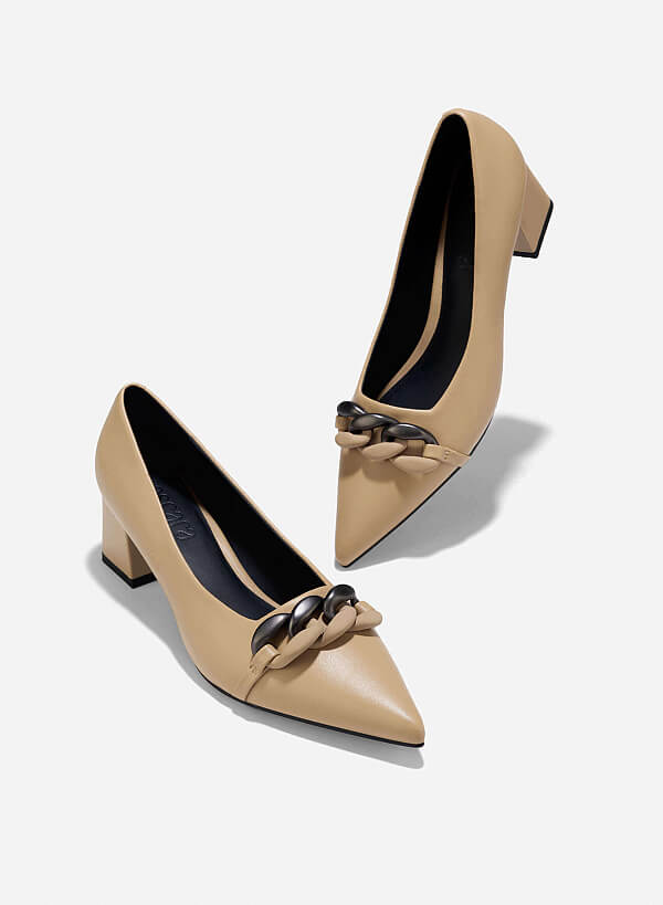 Décor Buckle Pointed Toe Pumps - HIG 0660 - Beige - VASCARA