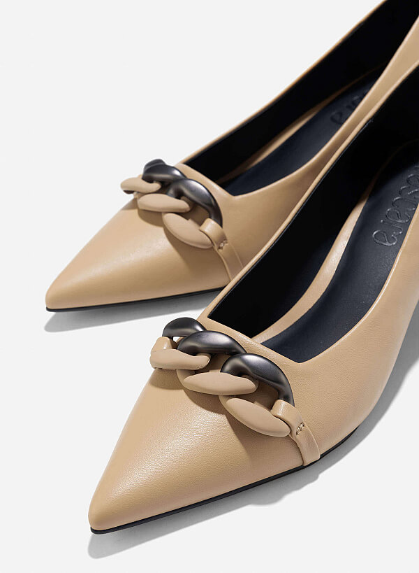Décor Buckle Pointed Toe Pumps - HIG 0660 - Beige - VASCARA
