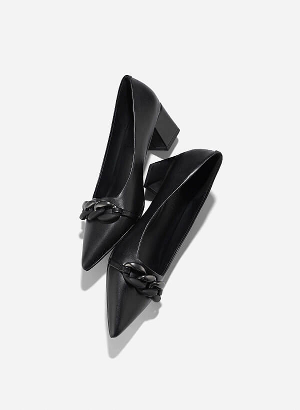 Décor Buckle Pointed Toe Pumps - HIG 0660 - Black - VASCARA