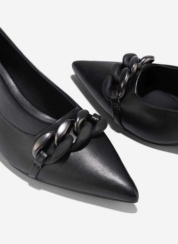 Décor Buckle Pointed Toe Pumps - HIG 0660 - Black - VASCARA