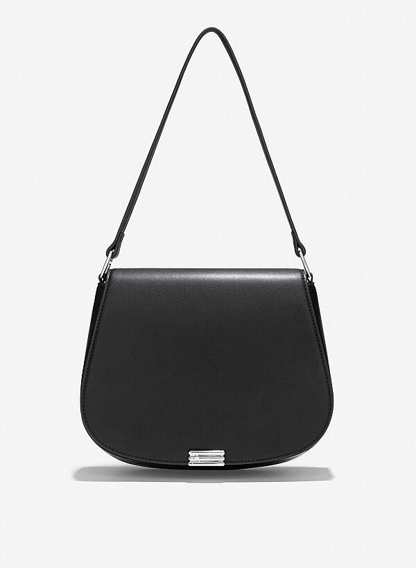 Décor Lock Flap Saddle Bag - MES 0252 - Black