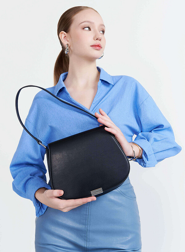 Décor Lock Flap Saddle Bag - MES 0252 - Black - VASCARA