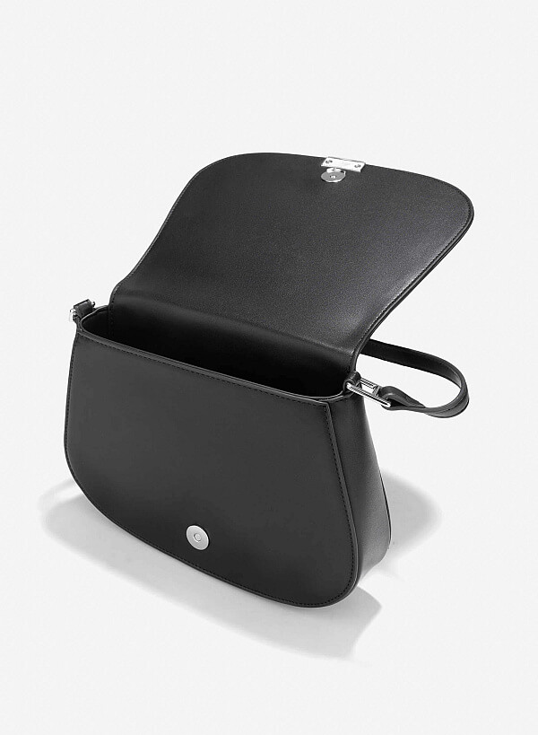 Décor Lock Flap Saddle Bag - MES 0252 - Black - VASCARA