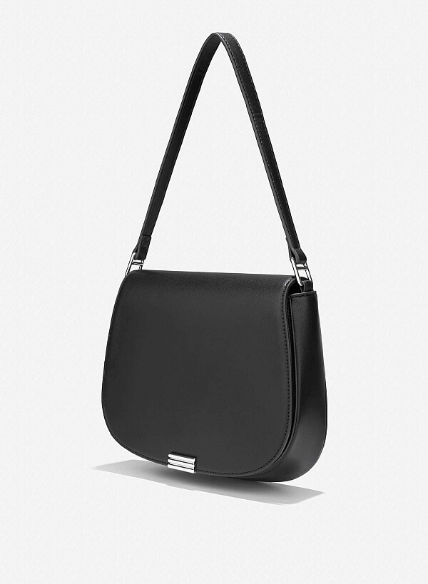 Décor Lock Flap Saddle Bag - MES 0252 - Black - VASCARA