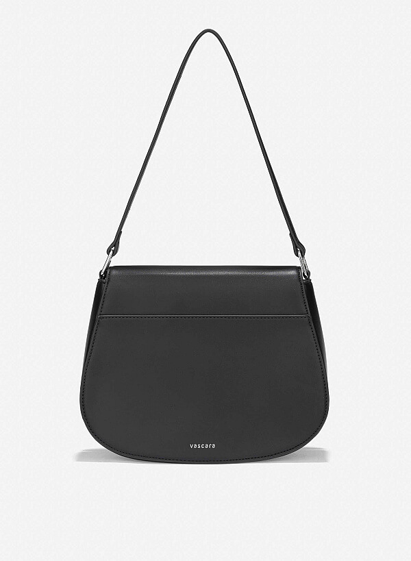 Décor Lock Flap Saddle Bag - MES 0252 - Black - VASCARA