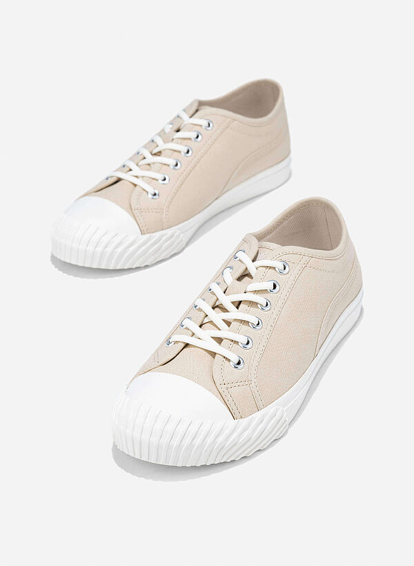 Hidden Lace Canvas Sneakers - SNE 0076 - Beige - VASCARA
