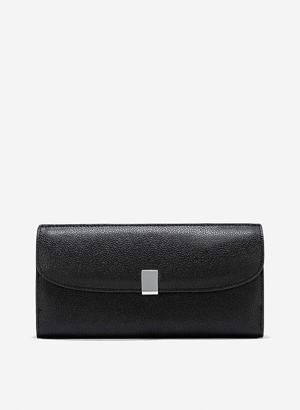 Metal Clasp Round Flap Handheld Wallet - WLL 0281 - Black