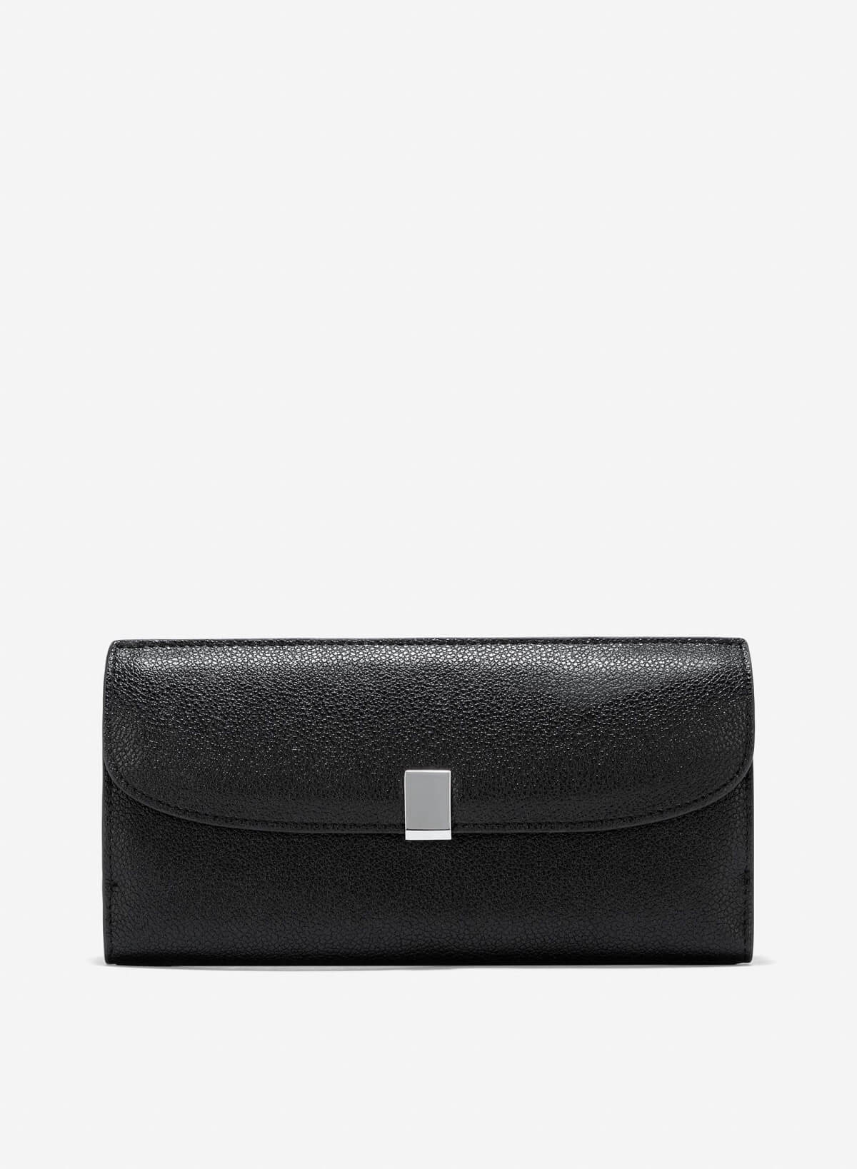 Metal Clasp Round Flap Handheld Wallet - WLL 0281 - Black - VASCARA