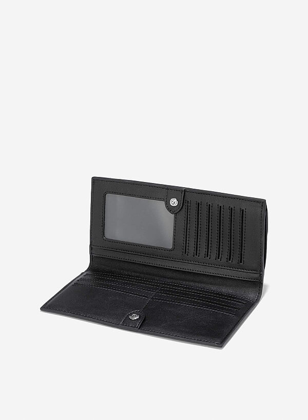Metal Clasp Round Flap Handheld Wallet - WLL 0281 - Black - VASCARA