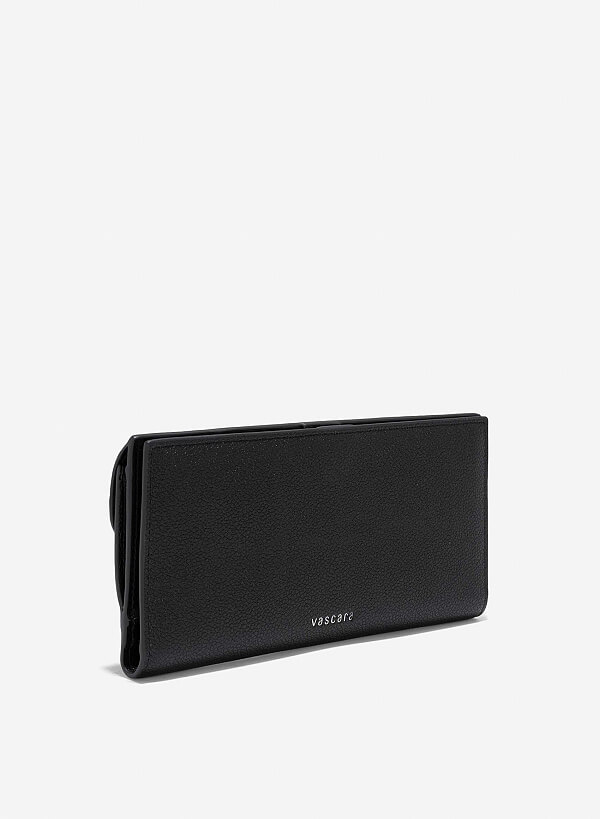 Metal Clasp Round Flap Handheld Wallet - WLL 0281 - Black - VASCARA
