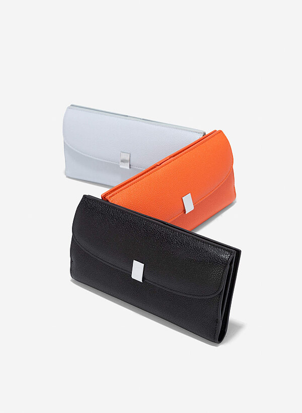 Metal Clasp Round Flap Handheld Wallet - WLL 0281 - Black - VASCARA