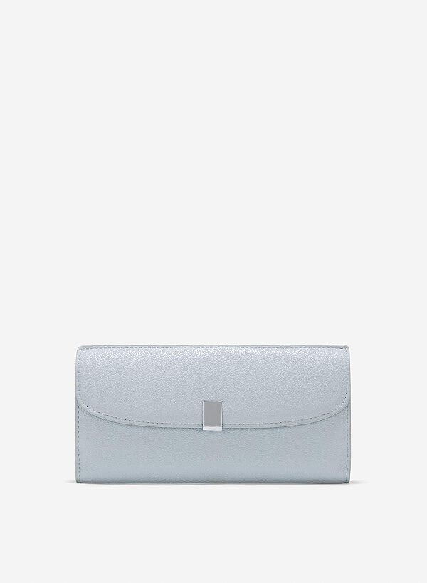 Metal Clasp Round Flap Handheld Wallet - WLL 0281 - Light Blue