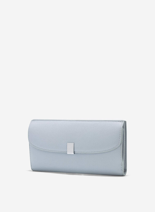 Metal Clasp Round Flap Handheld Wallet - WLL 0281 - Light Blue - VASCARA