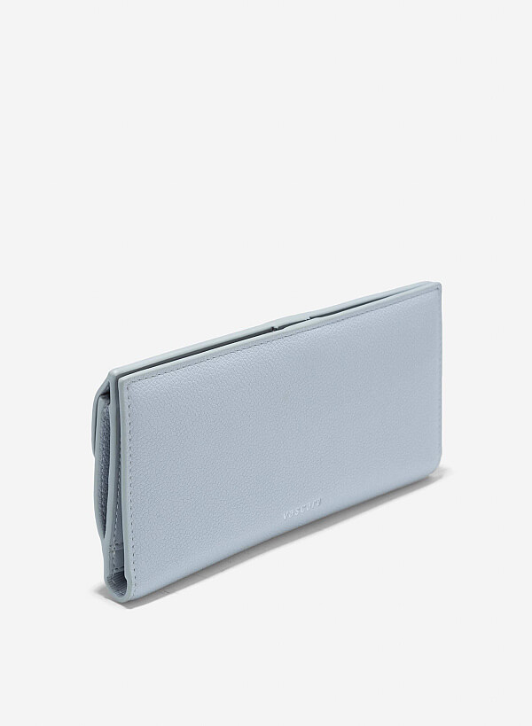Metal Clasp Round Flap Handheld Wallet - WLL 0281 - Light Blue - VASCARA
