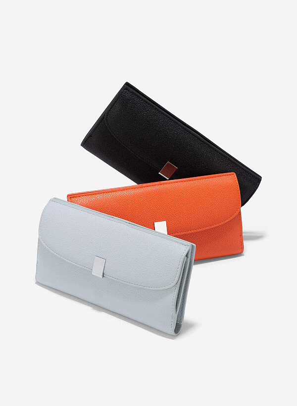 Metal Clasp Round Flap Handheld Wallet - WLL 0281 - Light Blue - VASCARA