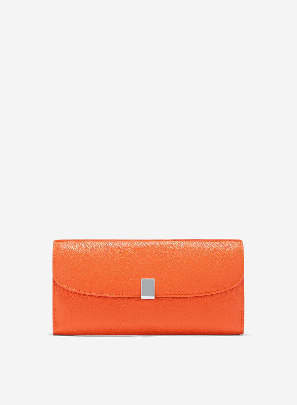 Metal Clasp Round Flap Handheld Wallet - WLL 0281 - Orange