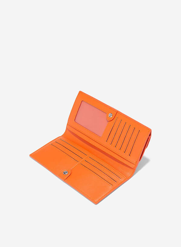 Metal Clasp Round Flap Handheld Wallet - WLL 0281 - Orange - VASCARA
