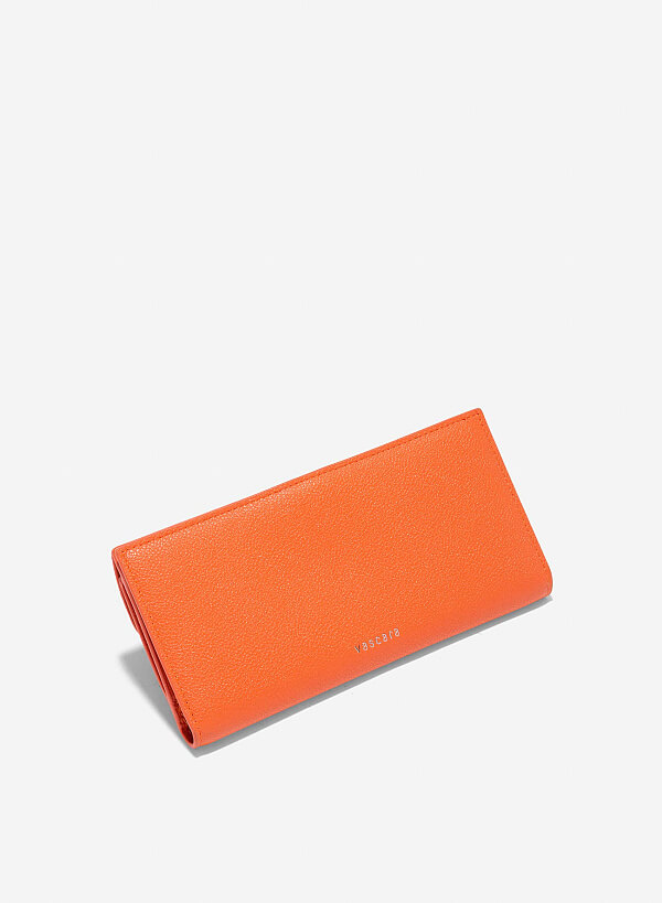 Metal Clasp Round Flap Handheld Wallet - WLL 0281 - Orange - VASCARA