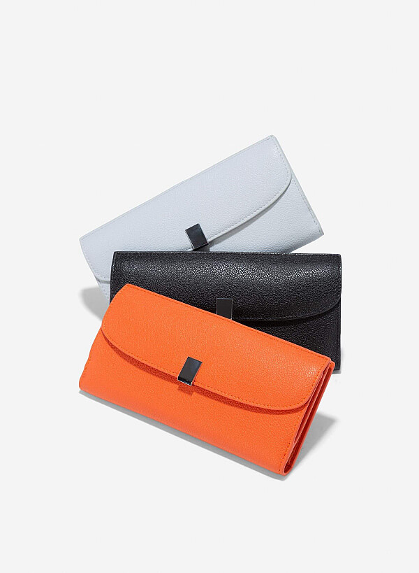 Metal Clasp Round Flap Handheld Wallet - WLL 0281 - Orange - VASCARA