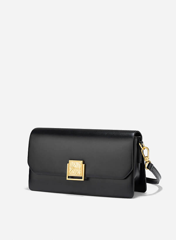 Metal Lock Leather Bag - MES 0246 - Black - VASCARA