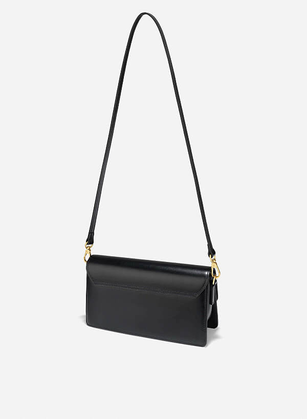 Metal Lock Leather Bag - MES 0246 - Black - VASCARA