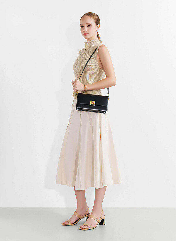 Metal Lock Leather Bag - MES 0246 - Black - VASCARA