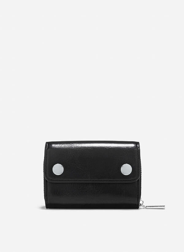 Metal Lock Mini Flap Wallet - WLL 0296 - Black