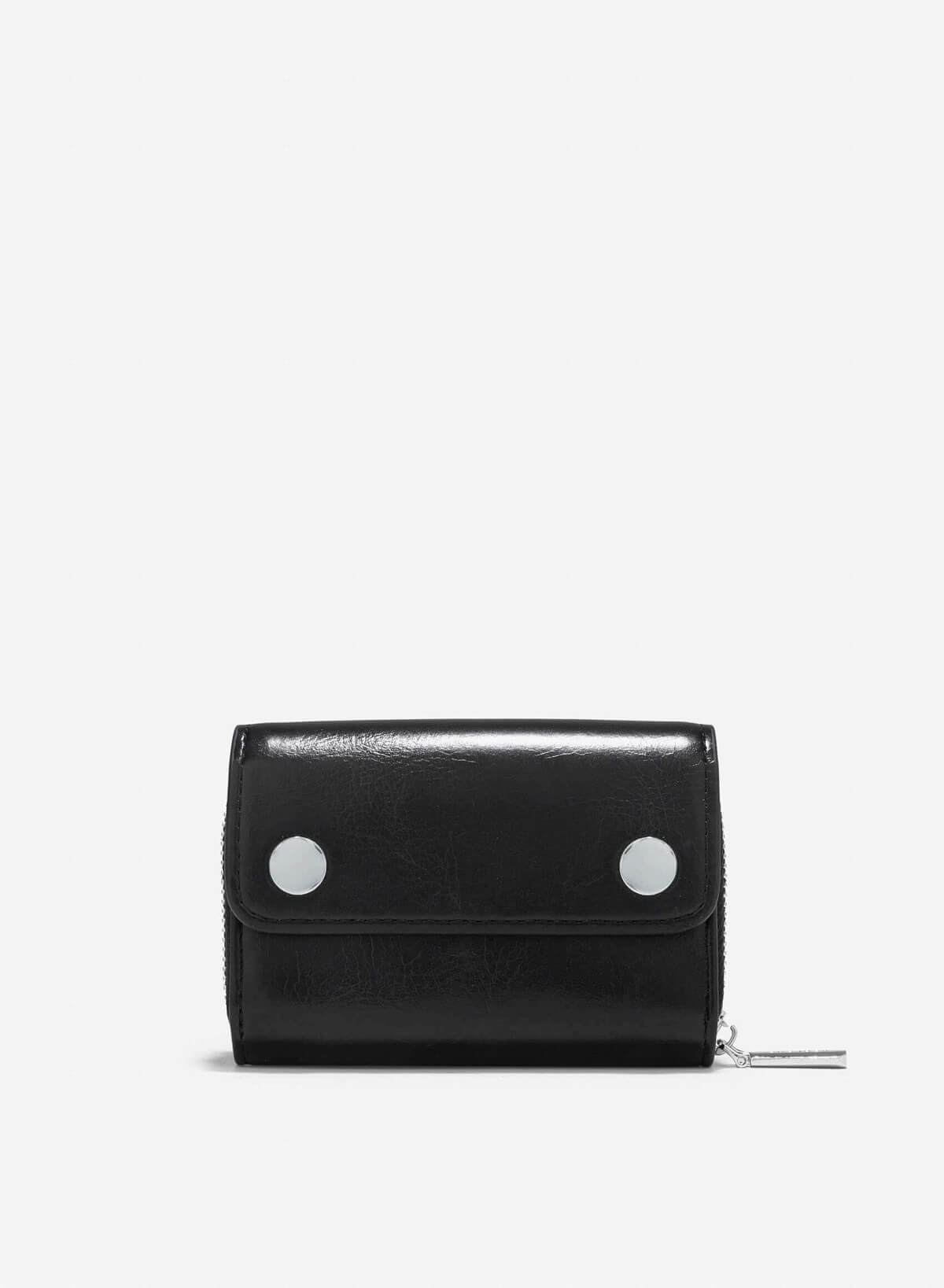 Metal Lock Mini Flap Wallet - WLL 0296 - Black - VASCARA