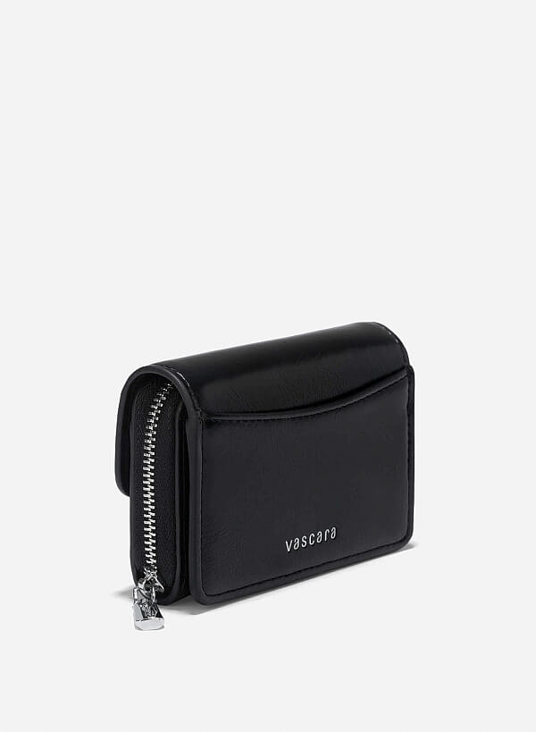 Metal Lock Mini Flap Wallet - WLL 0296 - Black - VASCARA