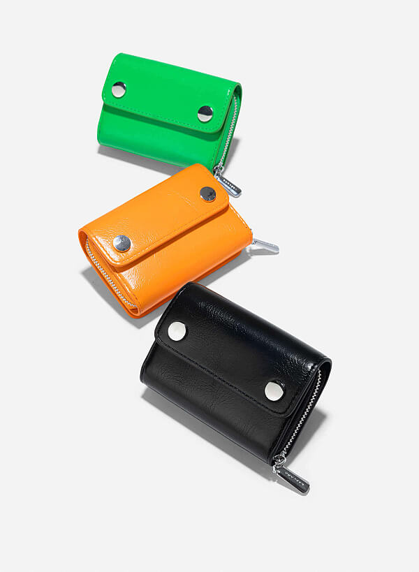 Metal Lock Mini Flap Wallet - WLL 0296 - Black - VASCARA