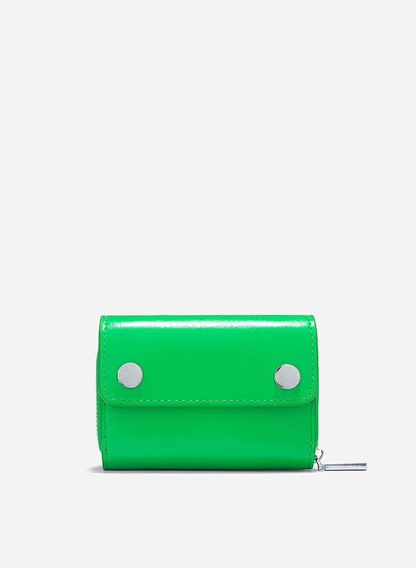 Metal Lock Mini Flap Wallet - WLL 0296 - Green