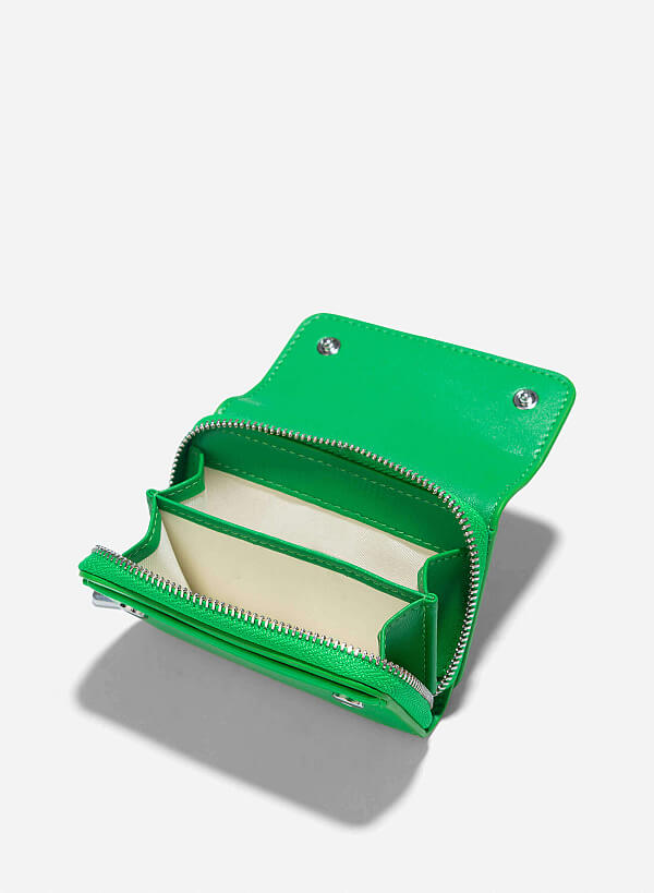 Metal Lock Mini Flap Wallet - WLL 0296 - Green - VASCARA