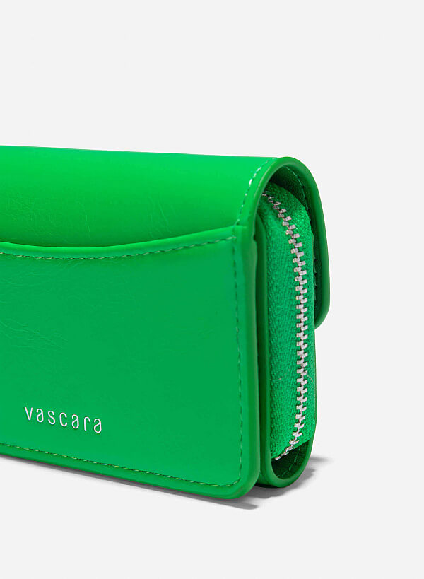 Metal Lock Mini Flap Wallet - WLL 0296 - Green - VASCARA