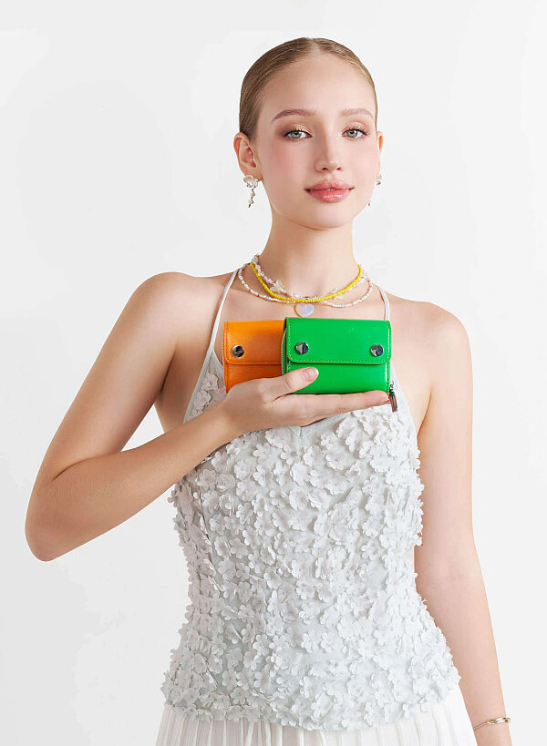 Metal Lock Mini Flap Wallet - WLL 0296 - Green - VASCARA