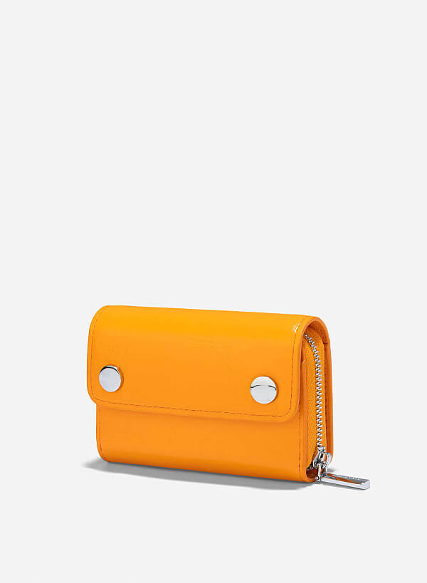 Metal Lock Mini Flap Wallet - WLL 0296 - Orange - VASCARA