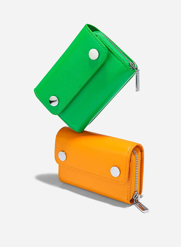 Metal Lock Mini Flap Wallet - WLL 0296 - Orange - VASCARA
