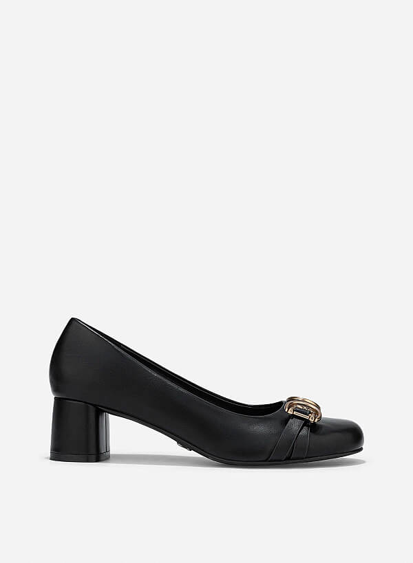 Metal Lock Round Toe Pumps - HIG 0679 - Black