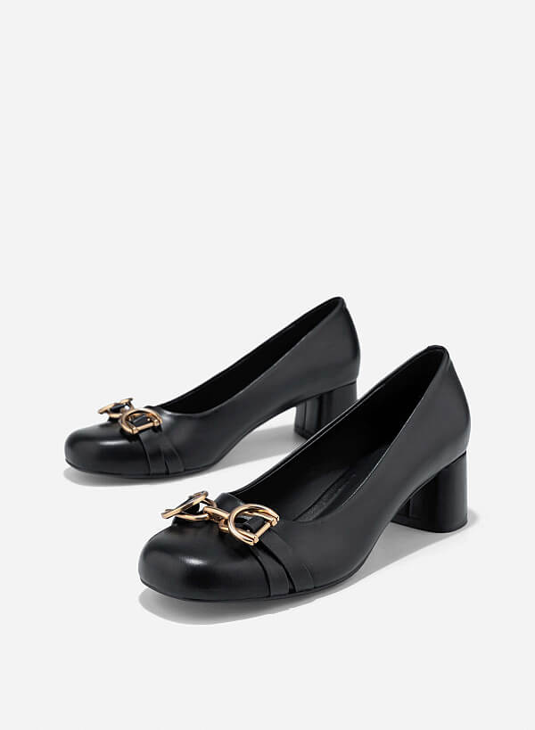 Metal Lock Round Toe Pumps - HIG 0679 - Black - VASCARA