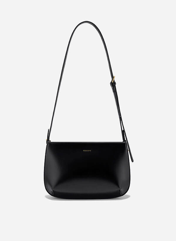 Minimalist Double Compartment Shoulder Bag - CLT 0128 - Black
