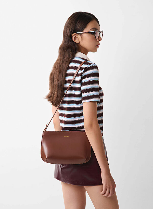 Minimalist Double Compartment Shoulder Bag - CLT 0128 - Dark Brown - VASCARA