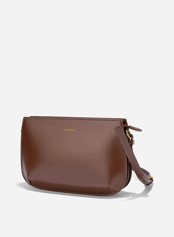 Minimalist Double Compartment Shoulder Bag - CLT 0128 - Dark Brown - VASCARA