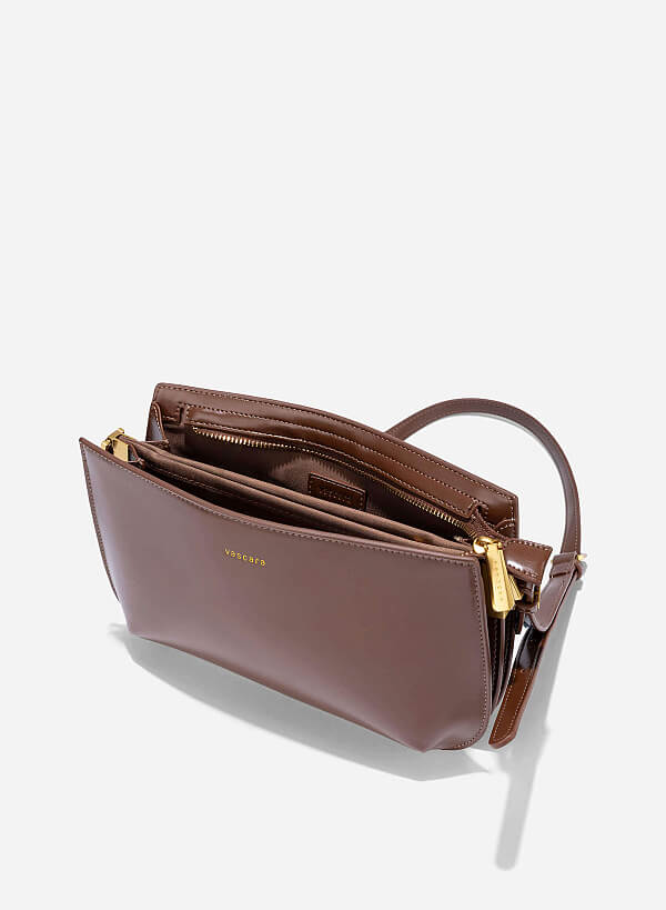 Minimalist Double Compartment Shoulder Bag - CLT 0128 - Dark Brown - VASCARA