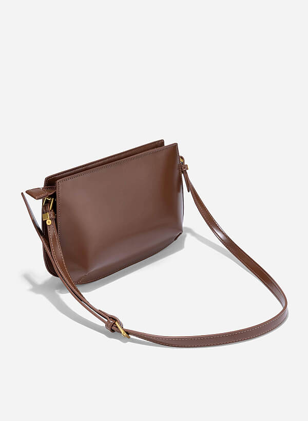 Minimalist Double Compartment Shoulder Bag - CLT 0128 - Dark Brown - VASCARA