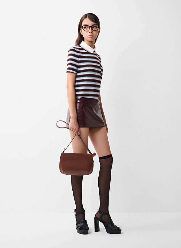 Minimalist Double Compartment Shoulder Bag - CLT 0128 - Dark Brown - VASCARA