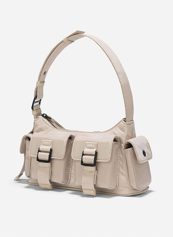 Multi-Compartment Parachute Fabric Mini Pocket Bag - MES 0256 - Beige - VASCARA