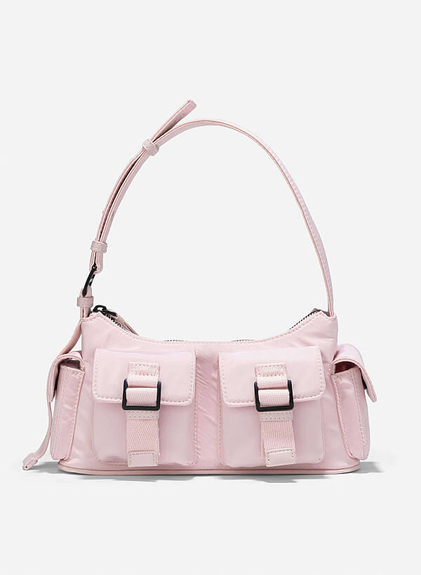 Multi-Compartment Parachute Fabric Mini Pocket Bag - MES 0256 - Light Pink