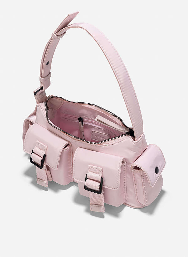 Multi-Compartment Parachute Fabric Mini Pocket Bag - MES 0256 - Light Pink - VASCARA