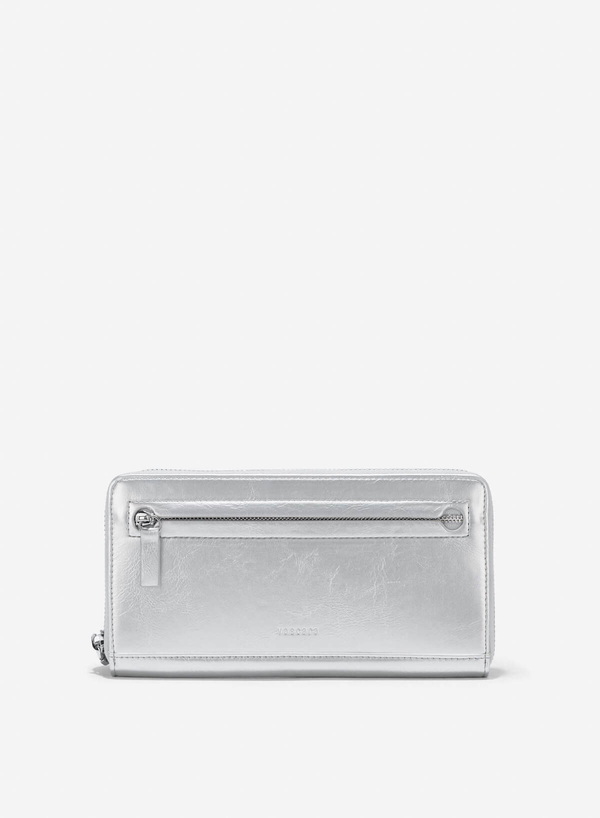Multi-Compartment Zip-Around Handheld Wallet - WLL 0291 - Silver - VASCARA