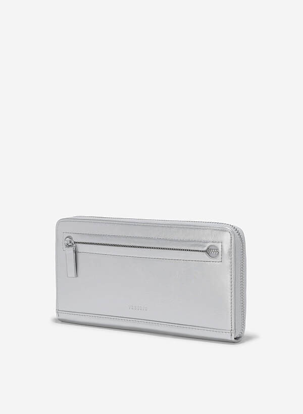 Multi-Compartment Zip-Around Handheld Wallet - WLL 0291 - Silver - VASCARA